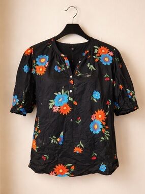 Loft Black Floral Button-Front Women's Blouse